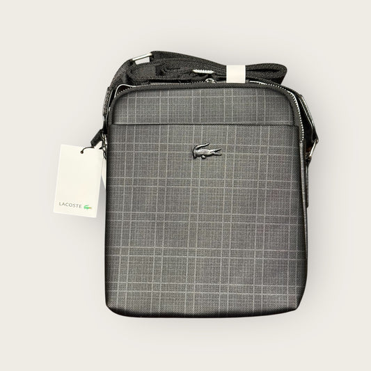 LACOSTE GREY STRIPED FABRIC CROSS BAG